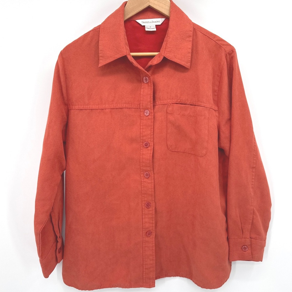 Faux Suede Drapers & Damons Womens Shirt Medium Orange Button Down Long Sleeve